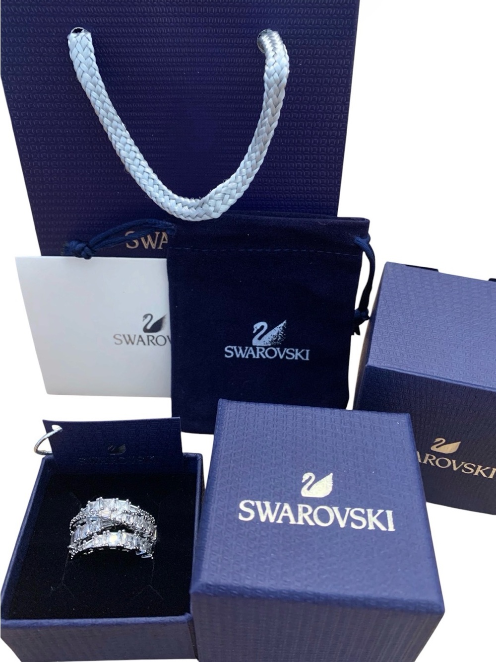 Swarovski Silver-Tone Crystal Multi-Row Stackable Ring SIZE7